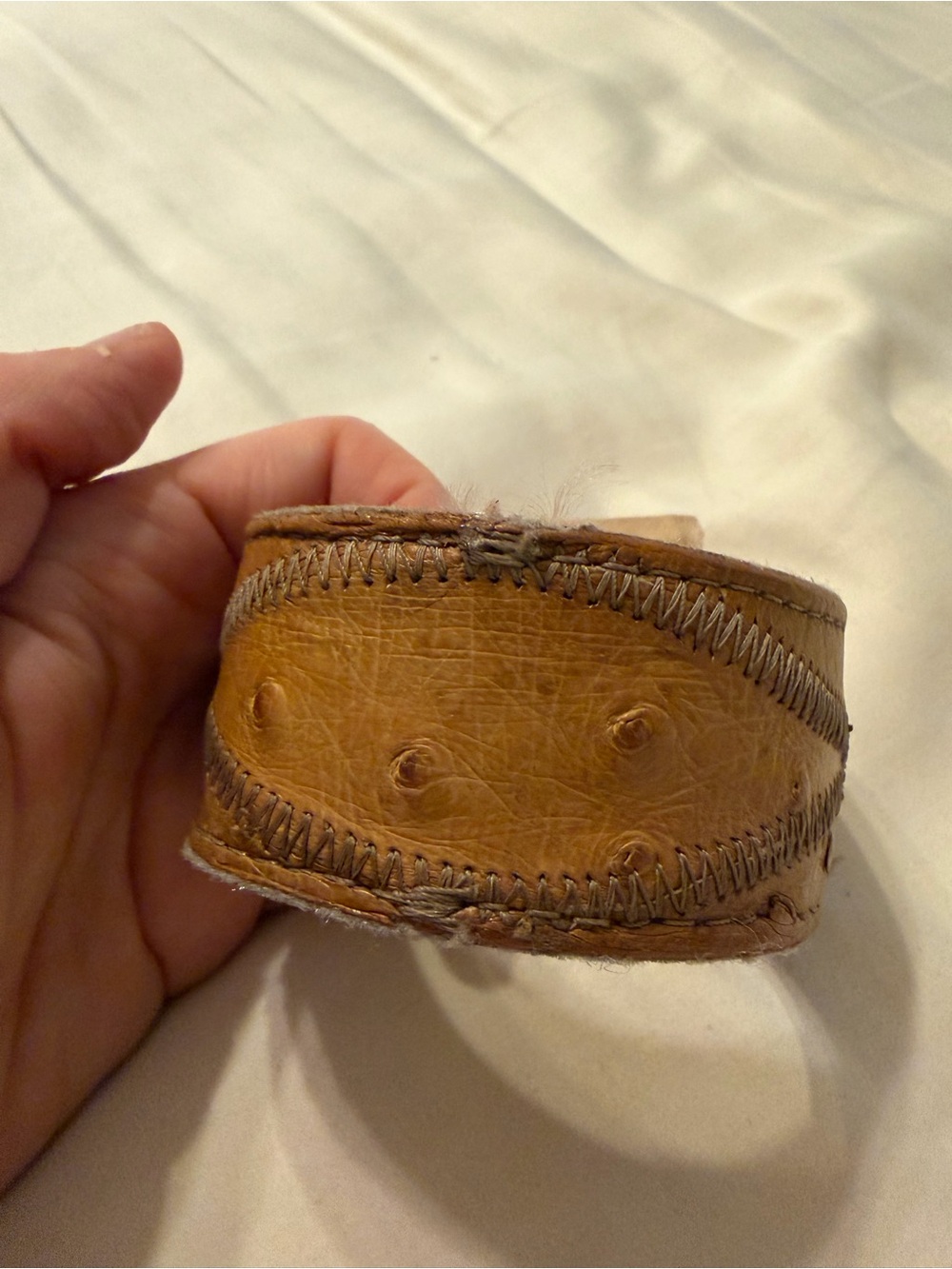 Handmade Tan Leather ostrich Cuff Bracelet made by local artist EUC BUNDLE